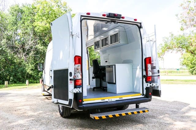 Rear view of a Mobile Clinic Van