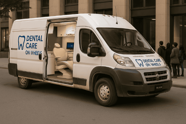 Mobile dental clinic in city.