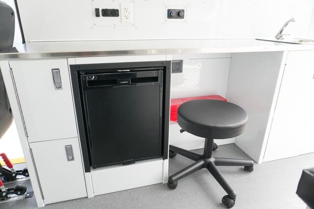 Fridge in a mobile phlebotomy clinic