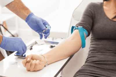 Blood tests in a mobile clinic.