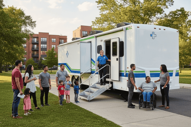 Mobile medical trailer in a community