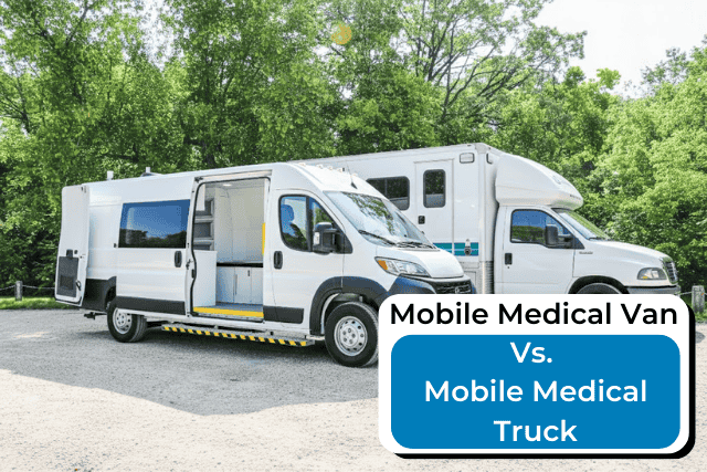 Mobile medical van beside a mobile medical truck